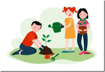 Children Planting Tree. Conceptual Vector Illustration